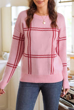 Load image into Gallery viewer, Plaid Pattern Knitted Drop Shoulder Sweater