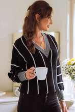 Load image into Gallery viewer, Colorblock Striped V Neck Knitted Loose Sweater