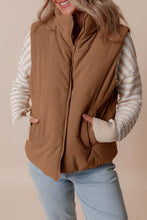 Load image into Gallery viewer, Corduroy Stand Neck Zipped Puffer Vest