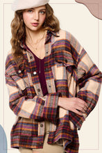 Load image into Gallery viewer, Loose Fit Plaid Button Down Shacket with Pockets