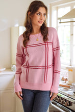 Load image into Gallery viewer, Plaid Pattern Knitted Drop Shoulder Sweater
