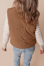 Load image into Gallery viewer, Corduroy Stand Neck Zipped Puffer Vest
