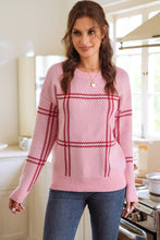 Load image into Gallery viewer, Plaid Pattern Knitted Drop Shoulder Sweater