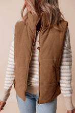 Load image into Gallery viewer, Corduroy Stand Neck Zipped Puffer Vest