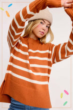 Load image into Gallery viewer, Striped Mock Neck Dolman Sleeve Loose Fit Sweater