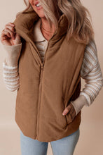 Load image into Gallery viewer, Corduroy Stand Neck Zipped Puffer Vest
