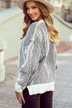 Load image into Gallery viewer, Striped Textured Knit Contrast Edge Loose Sweater
