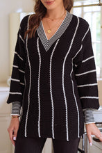 Load image into Gallery viewer, Colorblock Striped V Neck Knitted Loose Sweater
