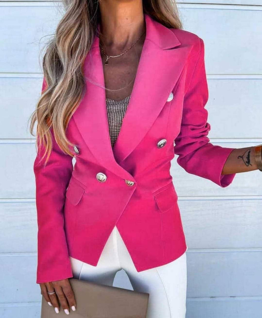 Pink Button Closure Office Blazer