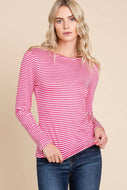 Fushcia Stripe Button Back Top