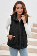 Black Snap Button Sherpa Vest w/ Pockets