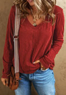 Red Sandalwood V Neck Long Sleeve