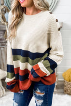 Load image into Gallery viewer, BUTTONED SHOULDER STRIPED SWEATER
