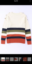 Load image into Gallery viewer, BUTTONED SHOULDER STRIPED SWEATER
