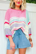Striped Three-Quarter Sleeve Knitted Sweater