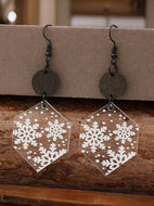 Snowflake Print Hexagon Acrylic Dangle Earrings