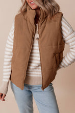 Load image into Gallery viewer, Corduroy Stand Neck Zipped Puffer Vest
