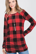 BUFFALO PLAID TOP WITH RUCHING