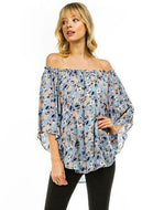 Light Blue Floral Print Off Shoulder Top