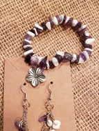 Lavendar Gems Silver Charm Bracelet/Earring Set