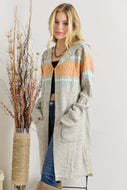 GREY LONG CARDIGAN WITH HOODIE
