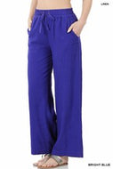 Blue LINEN DRAWSTRING PANTS WITH POCKETS