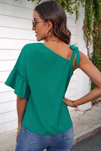 Load image into Gallery viewer, Green Tie Strap Ruffle Top
