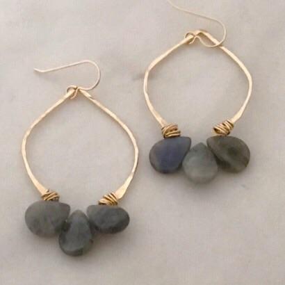 LABRADORITE HOOP EARRINGS - STERLING