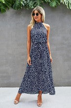 Load image into Gallery viewer, Navy Halter Neck Maxi Dress
