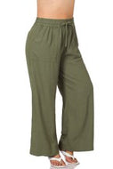 Olive LINEN DRAWSTRING PANTS WITH POCKETS