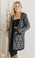 Black & White HOODED LONG CARDIGAN