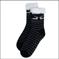 Black Reindeer Fleece Lined Sherpa Slipper Socks
