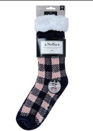 Women's Pink Plaid Fleece Lined Sherpa Slipper Socks