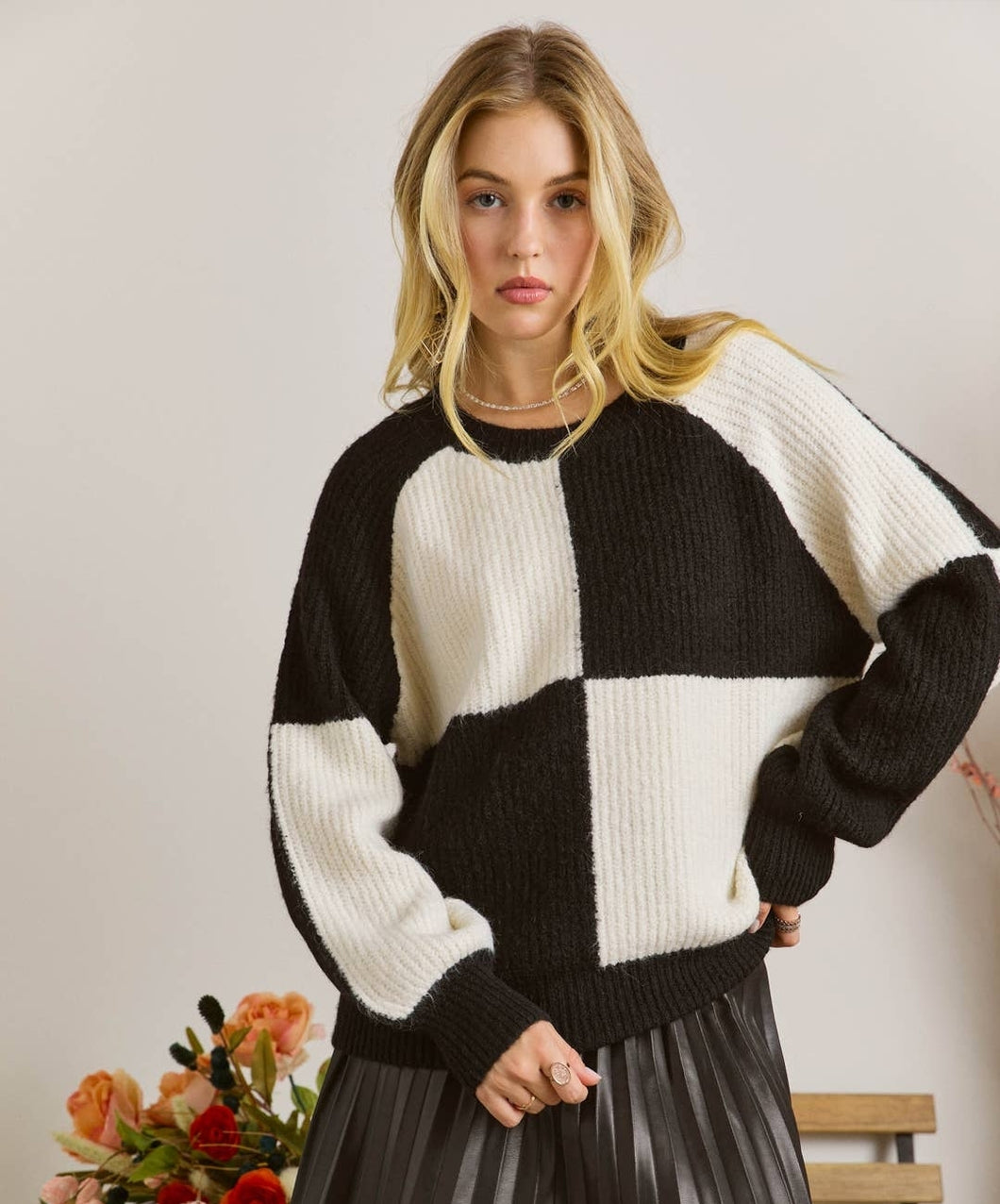 Black & White Spliced Knit Sweater