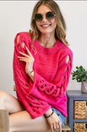 PINK CUTOUT SLEEVES KNIT SWEATER