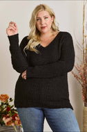 PLUS SIZE SOFT BLACK POPCORN SWEATER