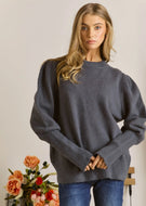 CHARCOAL PUFFY SLEEVE SWEATER