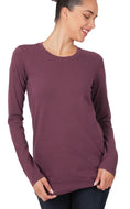 EGGPLANT Cotton Crew Neck Long Sleeve T-shirt