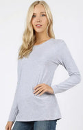 GREY Cotton Crew Neck Long Sleeve T-shirt