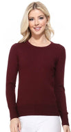 Burgundy Crew Neck Long Sleeve Light Knit Sweater