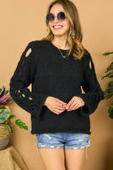 BLACK CUTOUT SLEEVES KNIT SWEATER